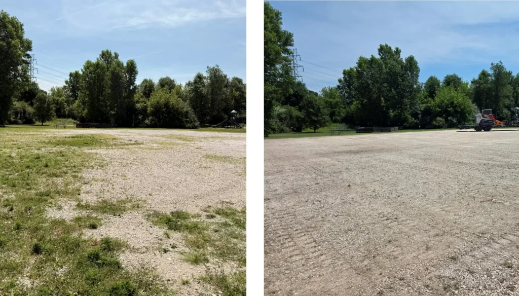 Before and after of gravel lot